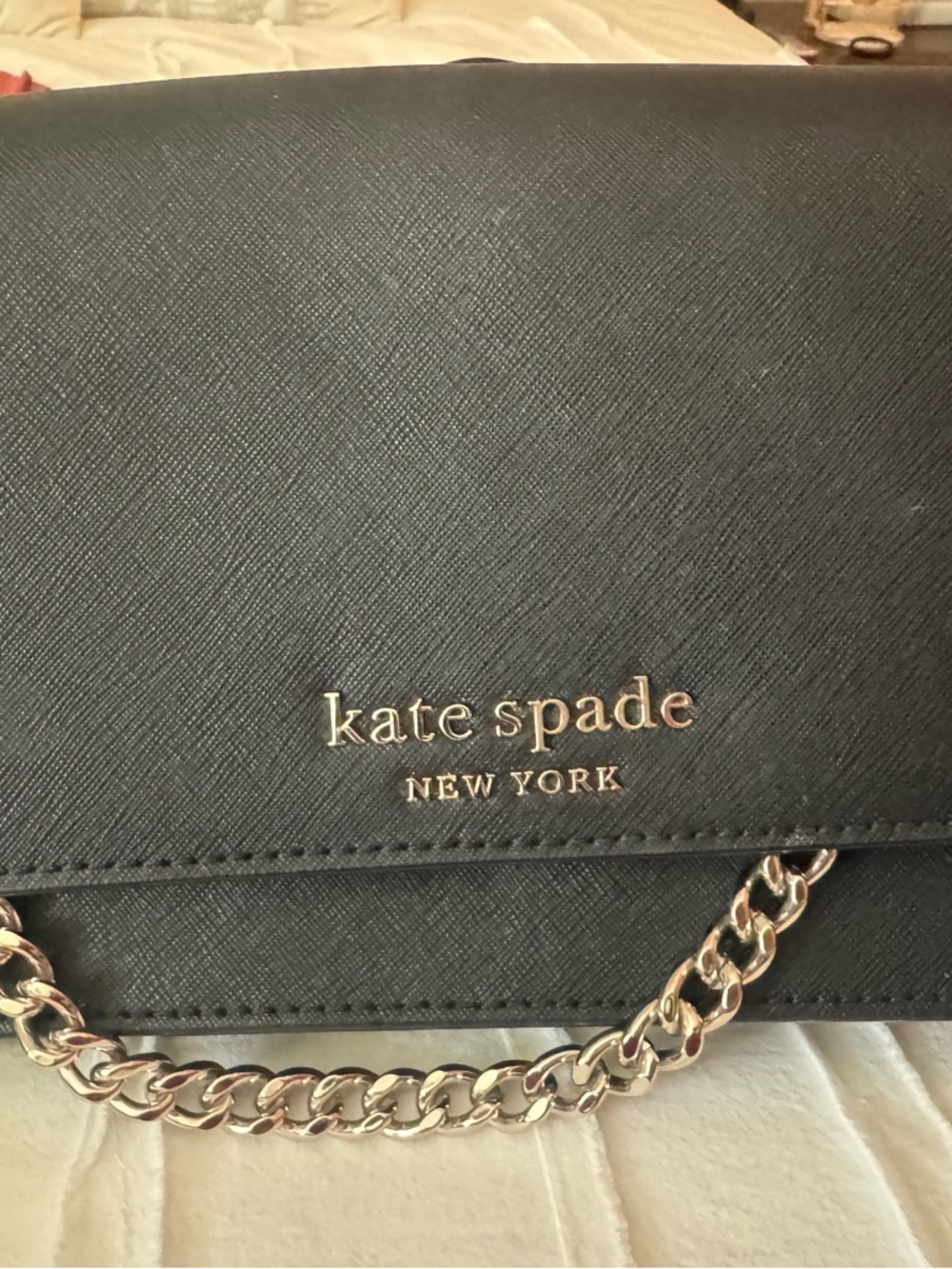 kate spade Black Saffiano Crossbody with Gold Chain